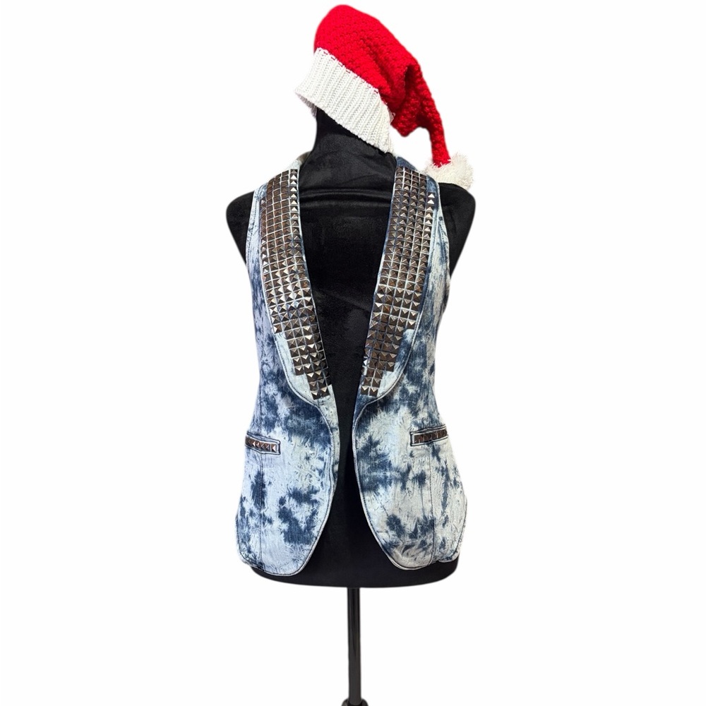 See you Monday, Studded Denim Vest, Sleeveless Tie-Dye Denim Vest, Small - Picture 7 of 12